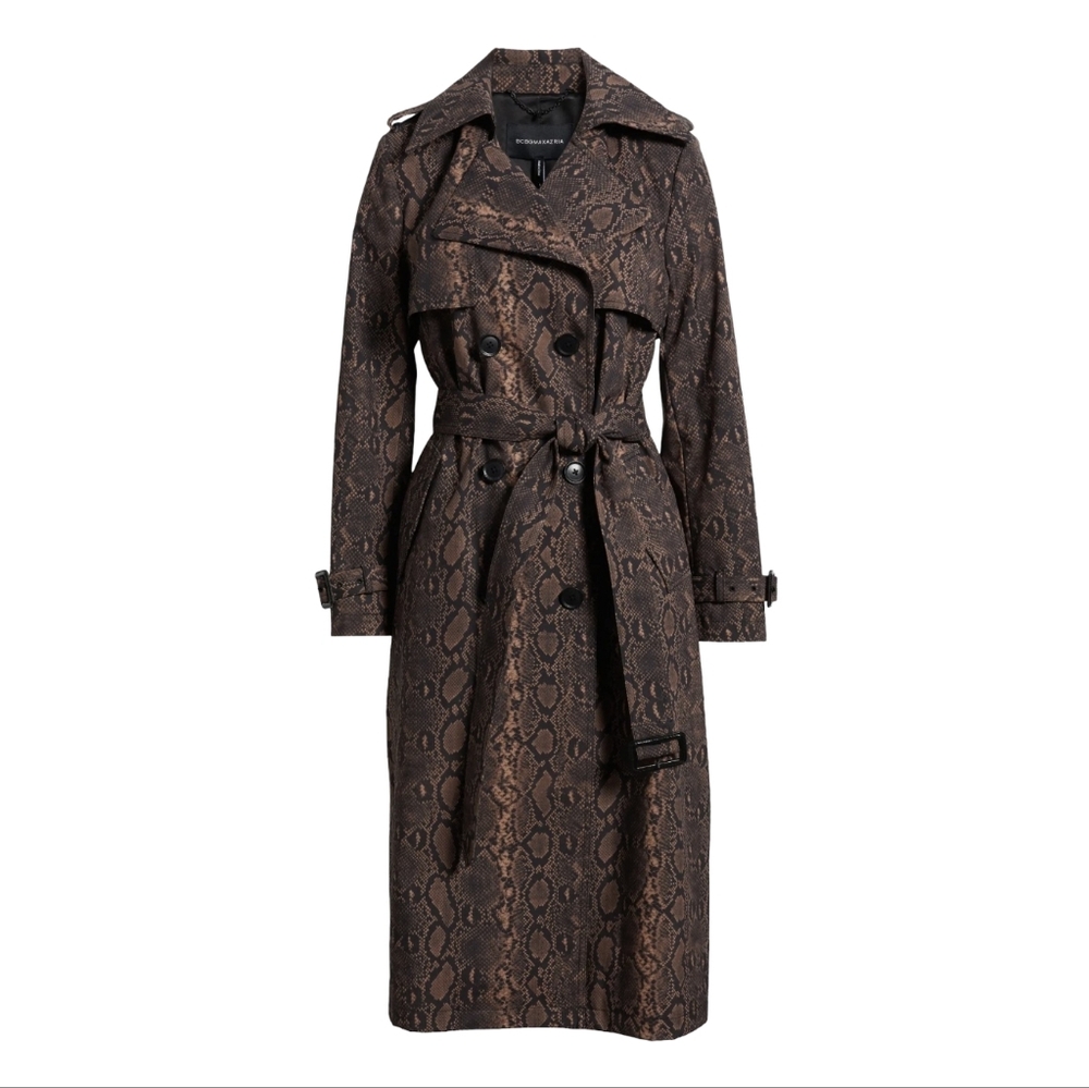 BcbgMaxazria Brown Black Python Snakeskin Trench … - image 4